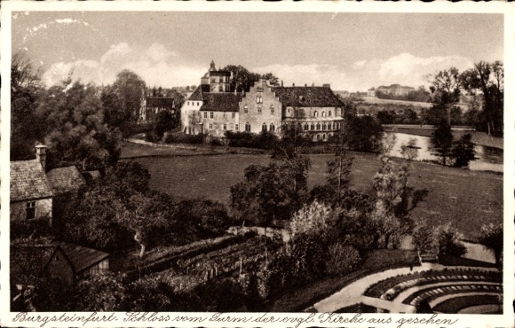Ak Burgsteinfurt Steinfurt im Münsterland, Schloss, evgl. Kirche, Park, wunderschöne Landschaft