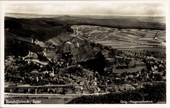 Postcard Saarhölzbach Mettlach in Saarland, Saar, aerial photograph