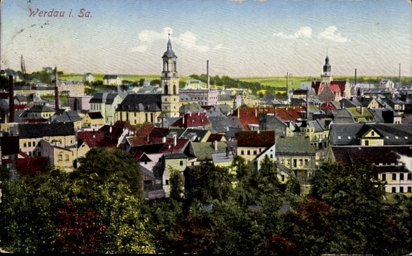 Postcard Werdau on the Pleiße in Saxony, general view