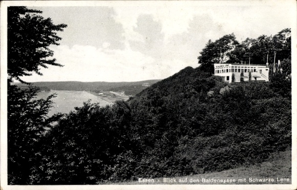 Postcard Bredeney Essen in the Ruhr area, view of the Baldeneysee, Schwarze Lene, landscape, trees, Geb