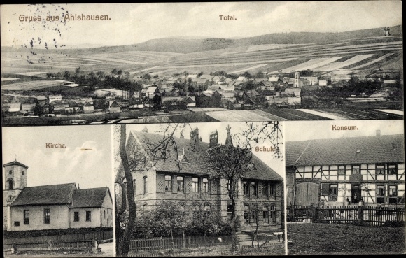 Ak Ahlshausen Einbeck in Niedersachsen, Gesamtansicht, Kirche, Schule, Konsum