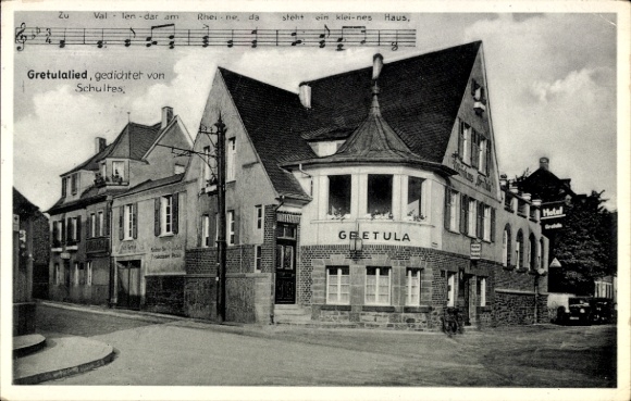 Postcard Vallendar am Rhein, Gretulalied, Schultes, Jakob Klein, Hotel Gretula