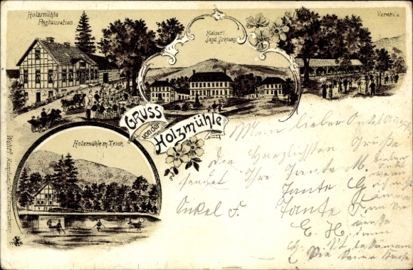 Chromo-Litho Eldagsen Springe Lower Saxony, Restaurant Holzmühle, Kaiserl. Hunting lodge