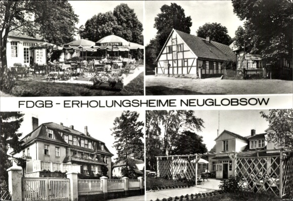 Postcard Neuglobsow Stechlin Brandenburg, FDGB recreation center, half-timbered house, terrace