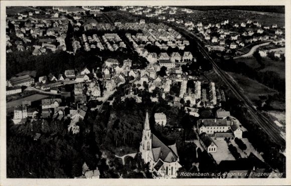 Ak Röthenbach an der Pegnitz Midden-Franken, vogelperspectief van Rothenbach, kerk, woongebouwen,