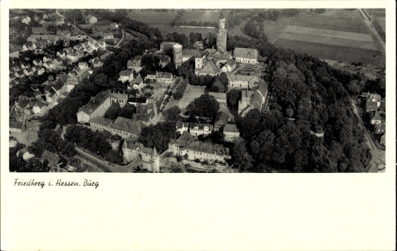 Postcard Friedberg Hessen, aerial photograph of the castle, surroundings