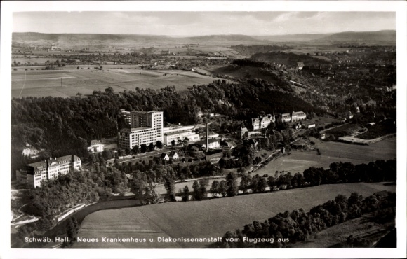 Postcard Schwäbisch Hall in Württemberg, aerial photograph of the New Hospital, Deaconess Institution, landscape