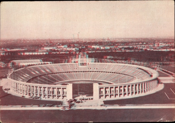 3 D Postcard stereoscopy, Reichssportfeld, Olympia Stadium seen from the bell tower