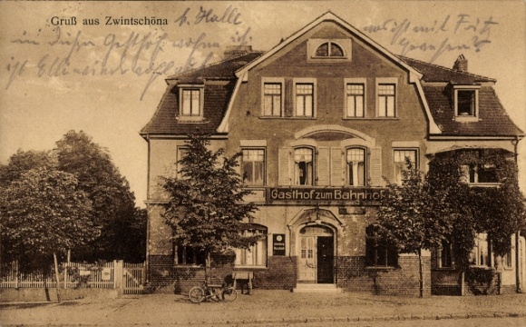 Postcard Zwintschöna Dieskau in Saalekreis, Gasthof zum Bahnhof, owner Franz Kaiser