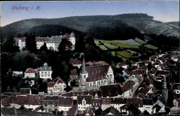 Postcard Stolberg Südharz, total view of the town