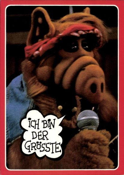 Postcard I am the greatest, Alf with microphone