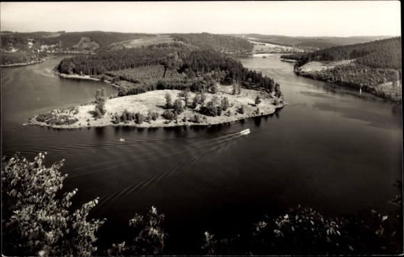 Postcard Bleilochtalsperre, Saaletalsperre, reservoir, panoramic view from Heinrichstein