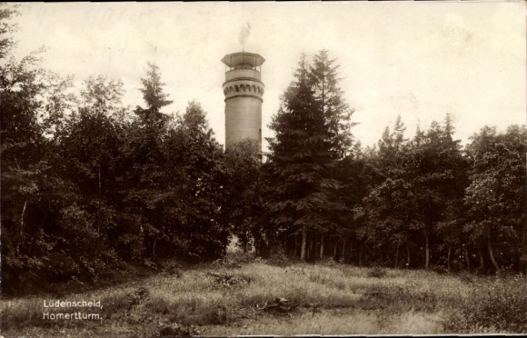 Ak Homert Lüdenscheid im Märkischen Kreis, Homertturm, Wald, Turm im Hintergrund,  Ansicht