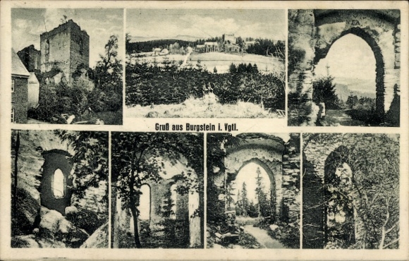 Postcard Burgstein Weischlitz in Vogtland, castle ruins, partial views