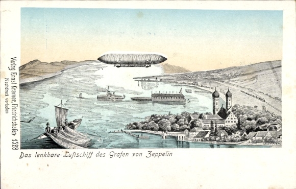 Kunstenaarskaart Friedrichshafen aan het Bodenmeer, Zeppelin-luchtschip LZ 1