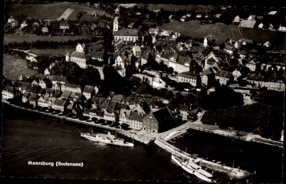 Postcard Meersburg on Lake Constance, aerial photograph