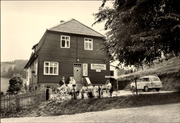 Ak Brotterode Trusetal in Thüringen, Turmklause, Schulungs- und Ferienheim, Auto