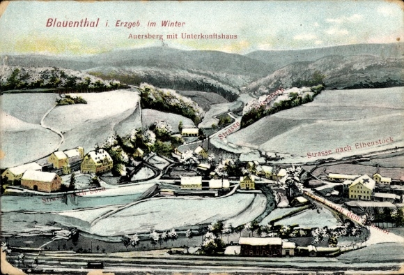 Postcard Blauenthal Eibenstock in the Ore Mountains, Panorama, Winter, Auersberg, Accommodation