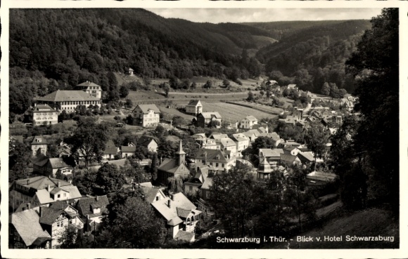 Postcard Schwarzburg in Thuringia, view of Hotel Schwarzaburg, picturesque landscape
