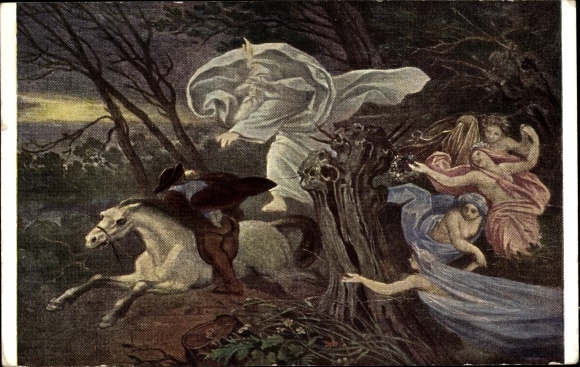 Artist Postcard Schwind, Moritz von, The Erlkönig, Ackermann 2175, father with the child