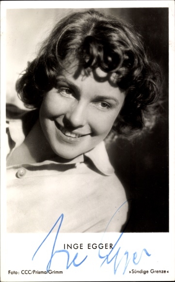 Postcard actress Inge Egger, portrait, autograph