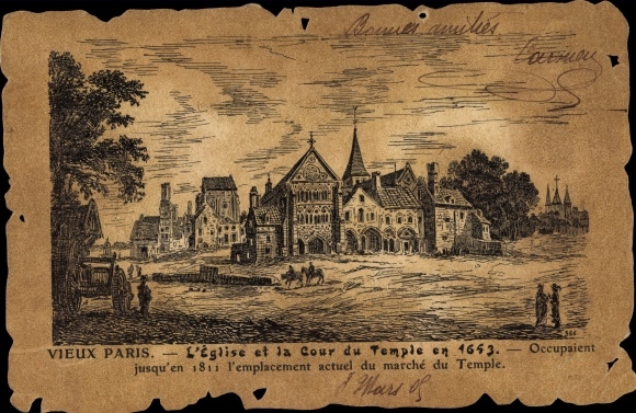 Kunstenaarskaart Paris XIX., L&#39;Église et la Cour du Temple in 1643
