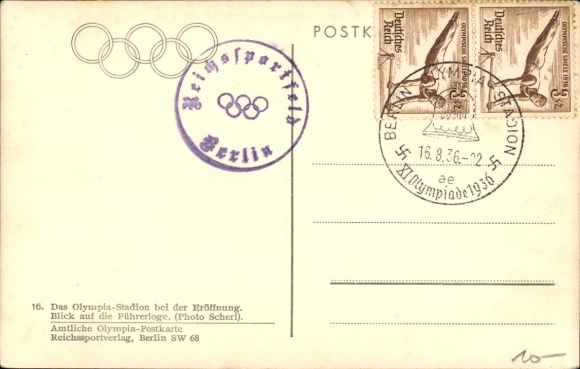 Postcard Berlin, Reichssportfeld, Olympic Stadium, Führerloge, Opening Olympic Games 1936