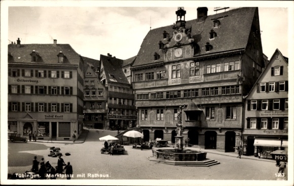 Ak Tübingen am Neckar, Rathaus, Marktplatz, Brunnen,  Gebäude, alte 