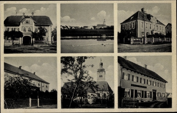 Ak Egenhofen in Oberbayern, kerk, gedeeltelijk uitzicht, bedrijfsgebouw
