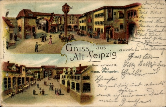 Ak Leipzig, Alt-Seipzig, Reichsstraße 16, Weingarten,  Architektur, Menschenmenge