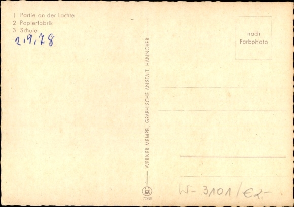 Postcard Lachendorf in Lower Saxony, Lachte Partie, paper factory, school