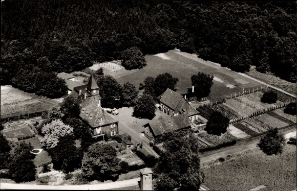 PC Echzell in the Wetterau district of Hesse, forester&#39;s house, boys&#39; institute Lucius, aerial photograph