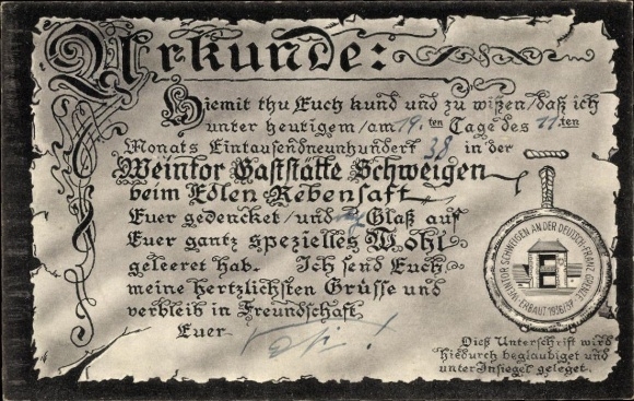 Ak Schweigen Rechtenbach District Zuidelijke Wijnroute, Weintor Restaurant, Certificaat