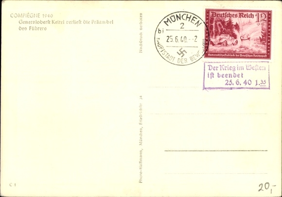 Postcard Armistice of Compiegne 1940, Historic Railway Carriage, Adolf Hitler, Hess, Keitel