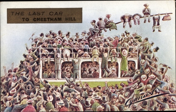 Artist Postcard Cheetham Hill Manchester England, The Last Car, rush on tram