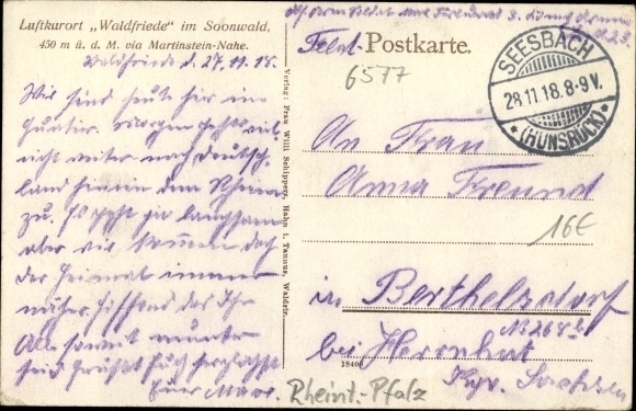 Postcard Seesbach in the Hunsrück, Kurhaus Waldfriede