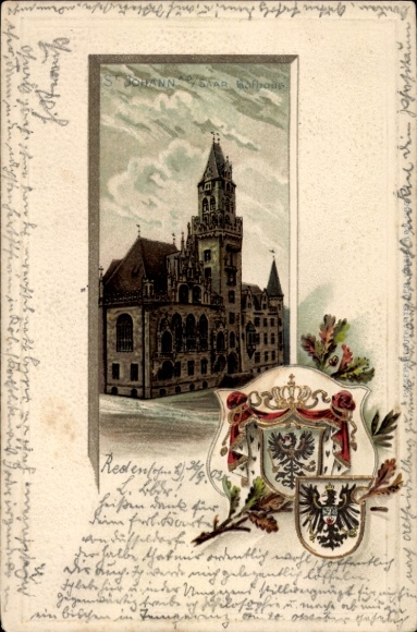Ak Bad Iburg am Teutoburger Wald, St. Johann Baptist Kirche, Wappen, künstlerische Gestaltung