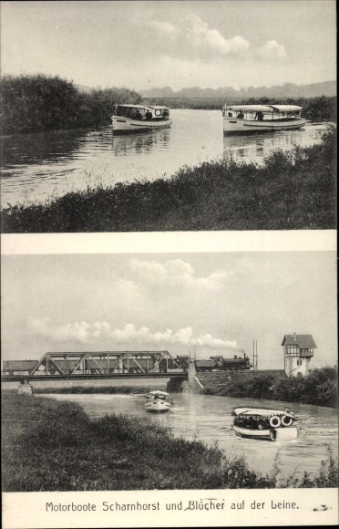 Postcard Rehten Laatzen on a leash, motor boats Scharnhorst and Blücher