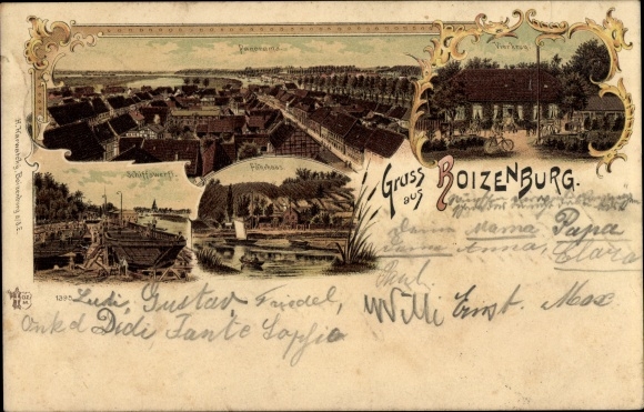 Chromo-Litho Boizenburg on the Elbe, shipyard, ferry house, town views