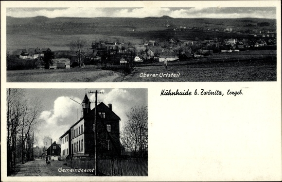 Postcard Kühnhaide Marienberg in the Ore Mountains, view of the upper district, municipal office