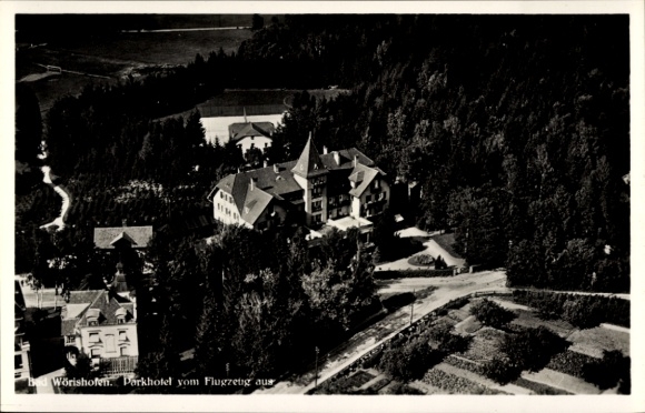 Postcard Bad Wörishofen in Unterallgäu, aerial photograph, Parkhotel