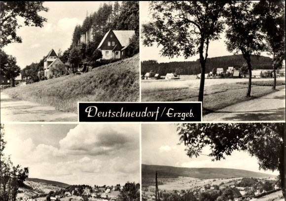 Ansichtkaart Deutschneudorf im Erzgebirge, uitzicht op straat, panorama
