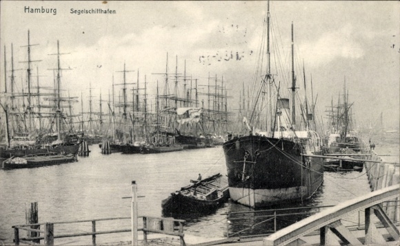 Ak Hamburg Mitte Steinwerder, Ellerholzhöft, Ellerholzhafen, Hamburg Segelschiffhafen, viele Sege