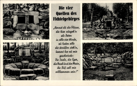 Postcard Weißenstadt in the Fichtelgebirge, Egerquelle, Naabquelle, Weißmainquelle, Saalequelle
