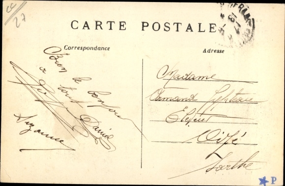Postcard Conches Eure, Place Carnot, Church, Fountain