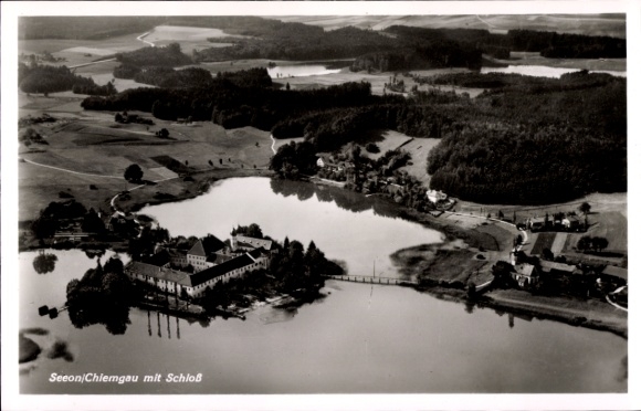 Postcard Seeon Seebruck am Chiemsee Upper Bavaria, castle, aerial photograph