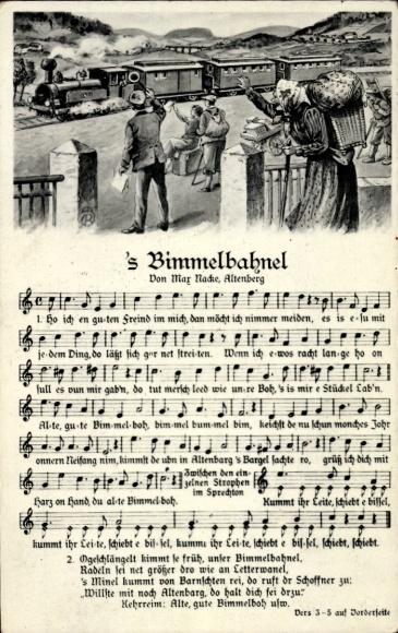 Lied Ak 's Bimmelbahnel, Max Nacke, Erzgebirgische Mundart, Eisenbahn, Dampflokomotive