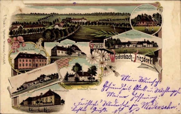 Chromo-Litho Weidenbach in the Altmühltal Middle Franconia, tree plantation, agricultural school, White Castle