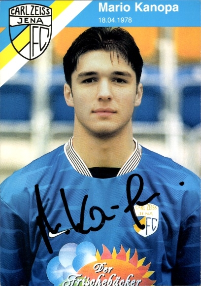 Handtekeningkaart voetballer Mario Kanopa, FC Carl Zeiss Jena, handtekening