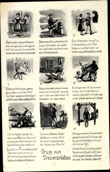 Poem Postcard Treuenbrietzen in Brandenburg, Sabinchen was a woman, 10 verses, gallows